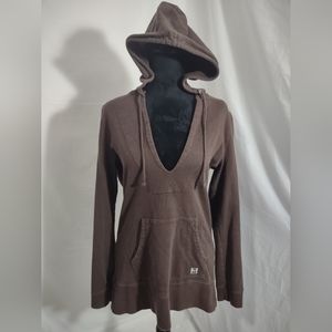 MK Women's Brown V Neck Hooded Sweatshirt Size Small